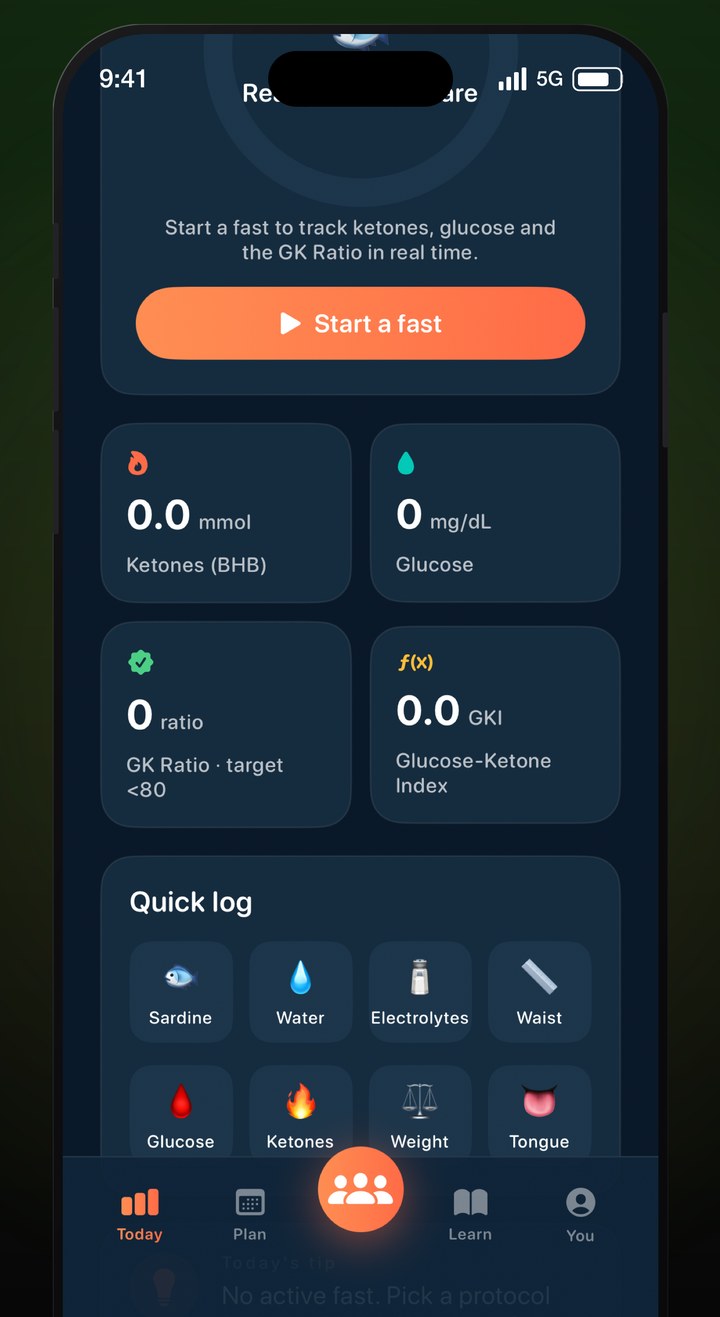 Quick-log tracking screen with metric tiles